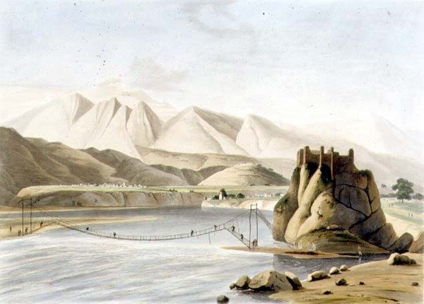 جسر الحبل في سيريناغور ، اللوحة XXIII من الجزء 6 من "المشهد الشرقي" ، حانة. 1805 (أكواتينت) بواسطة توماس وويليام دانييل