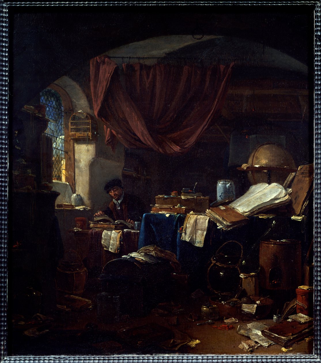 منظر لمختبر كيميائي رسم لتوماس ويك (1616-1677) القرن السابع عشر ، كاين ، متحف الفنون الجميلة. بواسطة توماس ويك