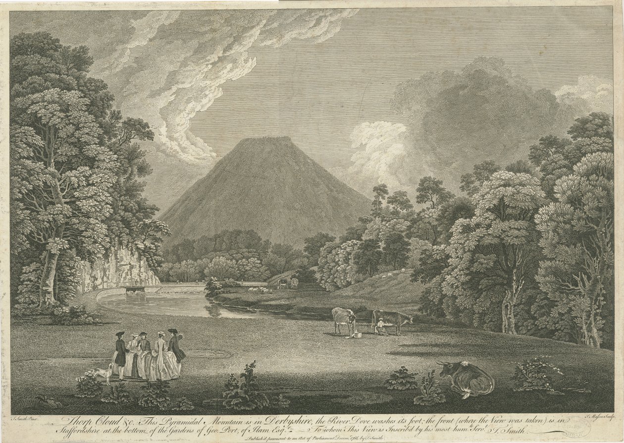 Dovedale - Thorpe Cloud: engraving، nd [c 1766] (طباعة) بواسطة توماس ديربي (بعد) سميث