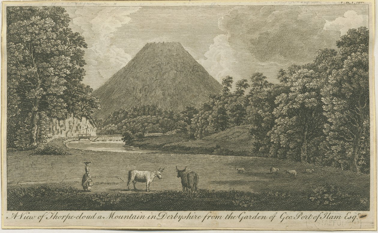 Dovedale - Thorpe Cloud: engraving، nd [c 1790] (طباعة) بواسطة توماس ديربي (بعد) سميث