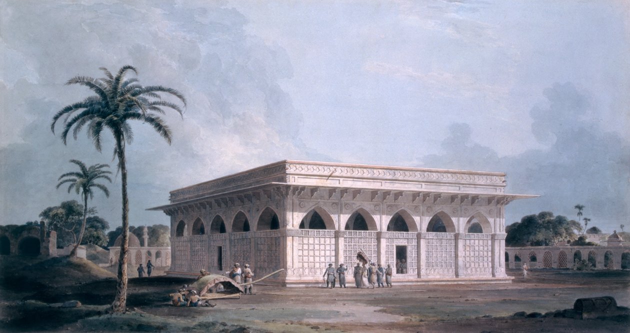 Chaunsath Khamba ، نظام الدين ، نيودلهي (aquatint الملونة) بواسطة توماس وويليام دانييل