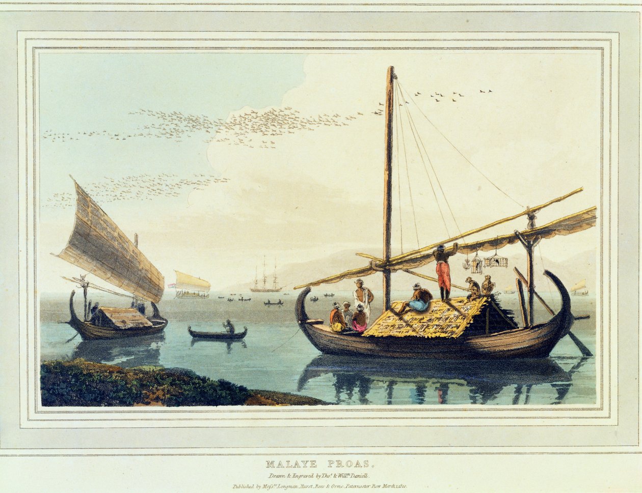 Malaye Proas ، اللوحة 17 من "A Picturesque Voyage to India" ، 1810 (aquatint) بواسطة توماس وويليام دانييل