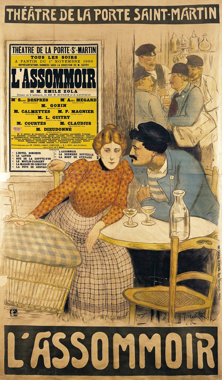 إعلان ملصق "L&39;Assommoir" من قبل MMW Busnach و O. Gastineau في مسرح Porte Saint-Martin ، 1900 بواسطة ثيوفيل الكسندر شتاينلين