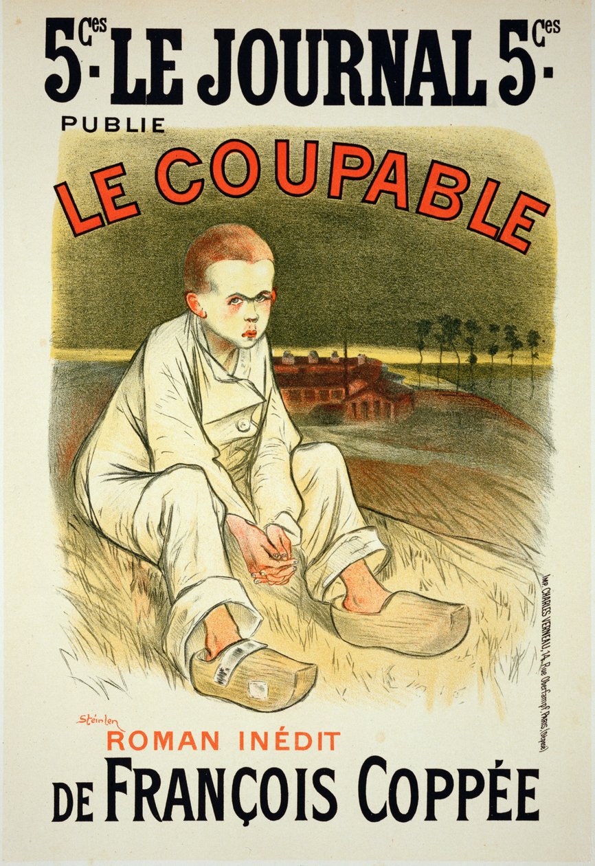 استنساخ ملصق يعلن رواية "Le Coupable" ، بقلم فرانسوا كوبي ، المنشورة في "لو جورنال" ، 1896 بواسطة ثيوفيل الكسندر شتاينلين