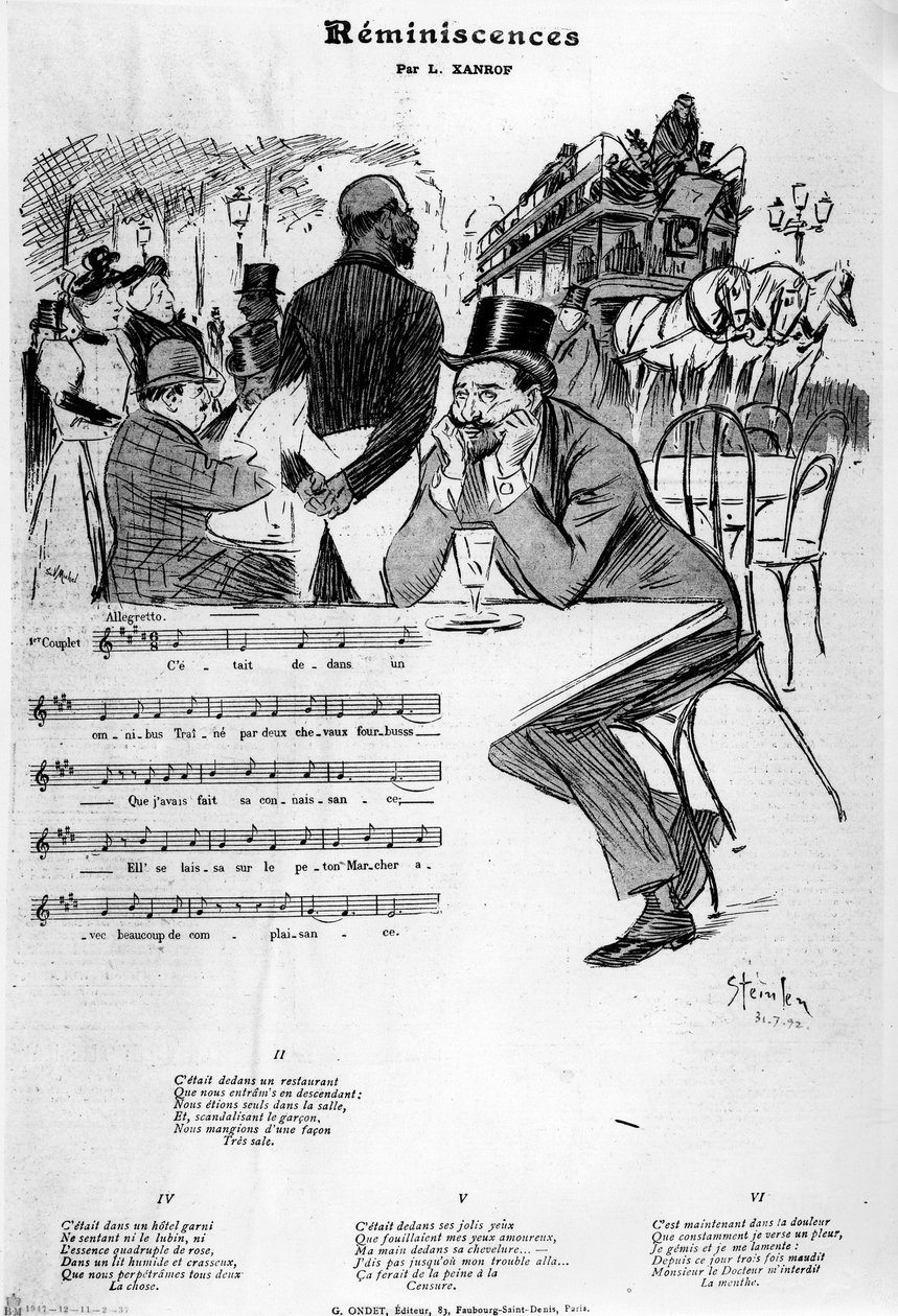 النوتة الموسيقية ل &39;Reminiscences&39; بواسطة ليون Xanrof ، 1892 بواسطة ثيوفيل الكسندر شتاينلين