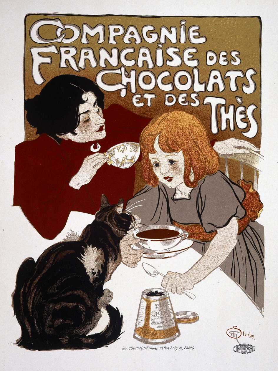الإعلان عن "Compagnie francaise des chocolats et des teas" بقلم Steinlen، deb. القرن ال 20 بواسطة ثيوفيل الكسندر شتاينلين