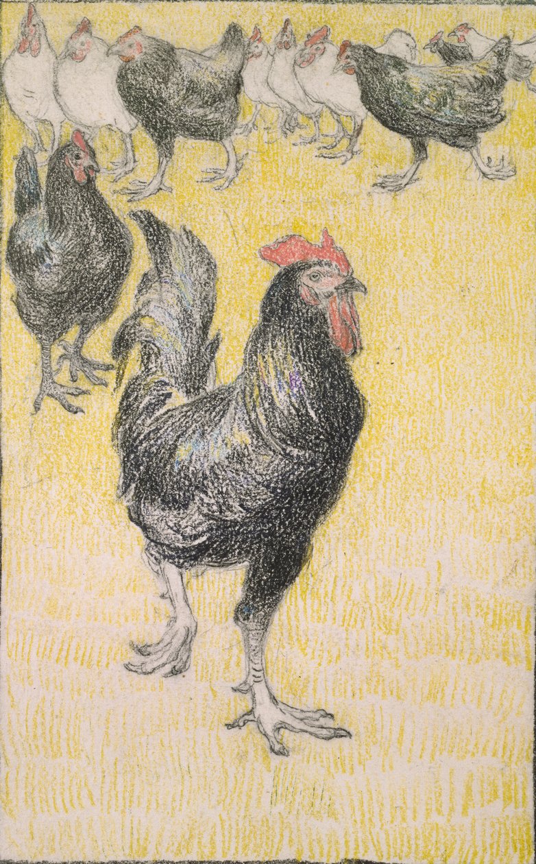 Cockerel ، تليها الدجاجات السوداء والبيضاء ، 1899 بواسطة ثيوفيل الكسندر شتاينلين