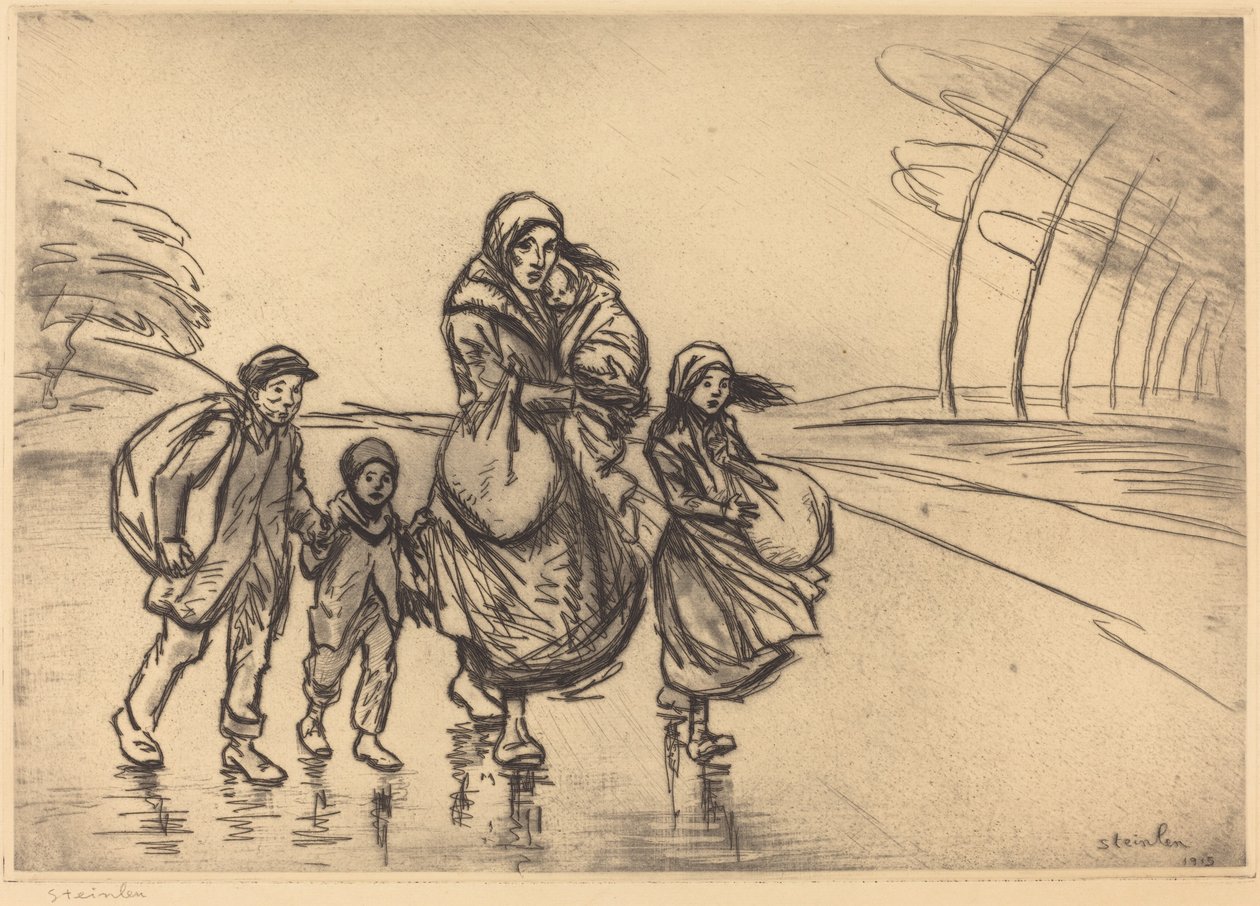 تحت المطر: الأم والأطفال ، 1915. بواسطة ثيوفيل الكسندر شتاينلين