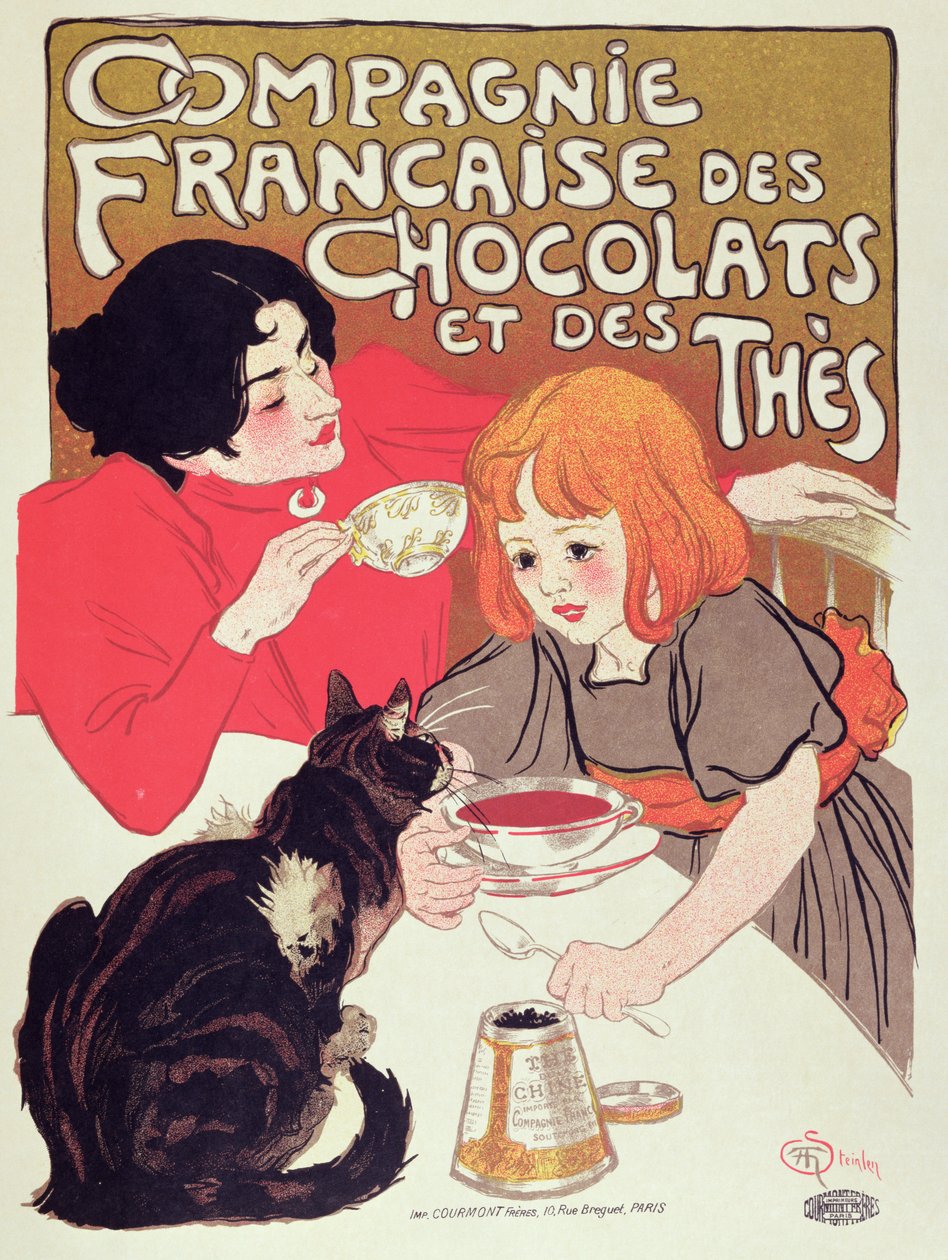 إعلان ملصق عن Compagnie Francaise des Chocolats et des Thes ، حوالي 1898 (لون ليثو) بواسطة ثيوفيل الكسندر شتاينلين