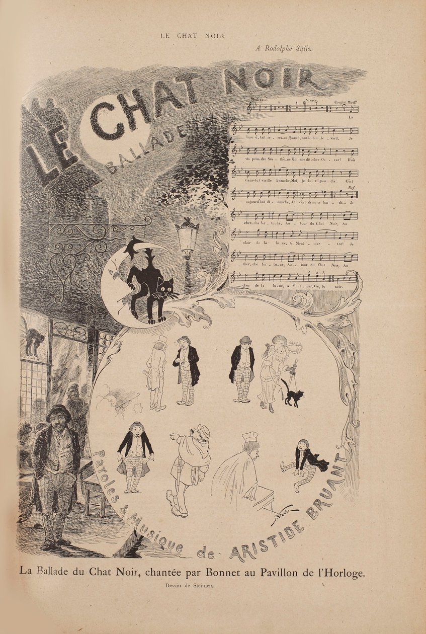 قصة الكباريه الشهير لو شات نوار ، مجلة Le Chat Noir ، 1884. بواسطة ثيوفيل الكسندر شتاينلين
