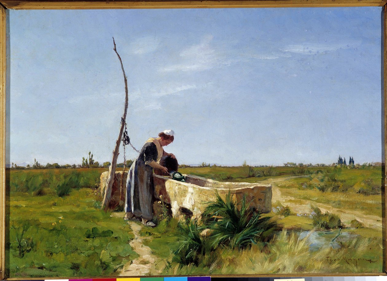 لوحة الفلاح والبئر لثيوفيل مايان (1860-1937) قاتمة. 46x56 سم. ذكر إلزامي: مجموعة مؤسسة بخصوص دي بروفانس مارسيليا د بواسطة ثيوفيل هنري مايان