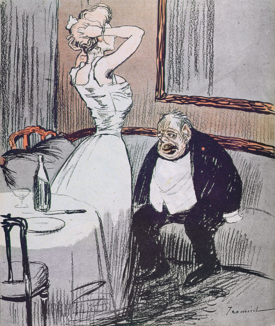 عاهرة ورجل عجوز من مجلة LAssiette Au Beurre ، الحانة. 1907 بواسطة تياميرول