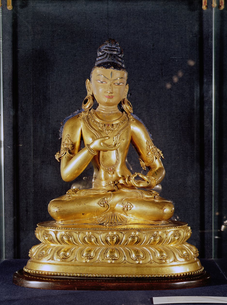 Adibuddha Vajrasattva جالسًا في التأمل ، من القرن الخامس عشر إلى السادس عشر (برونز مذهّب) بواسطة مدرسة التبت