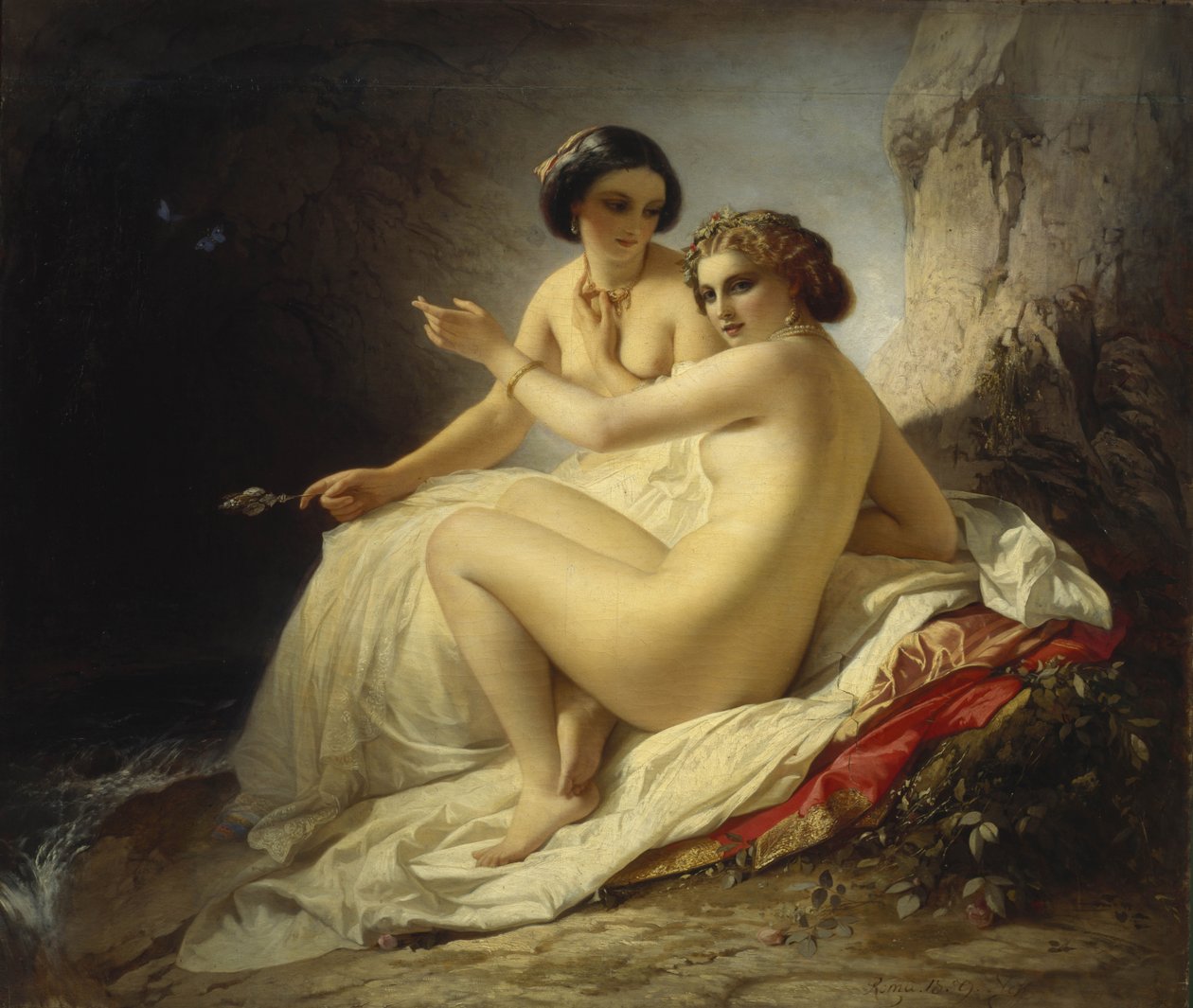 فتاتان في مغارة ، 1859 بواسطة Timofei Andreyevich Neff