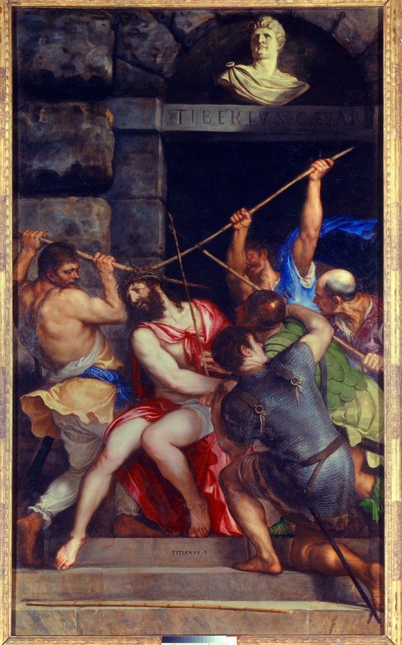 إكليل المسيح من الأشواك لوحة تيزيانو فيسيليو تسمى تيتيان (1485-1576) القرن السادس عشر الشمس. 3،03x1،8 م بواسطة تيزيانو فيتشيلي