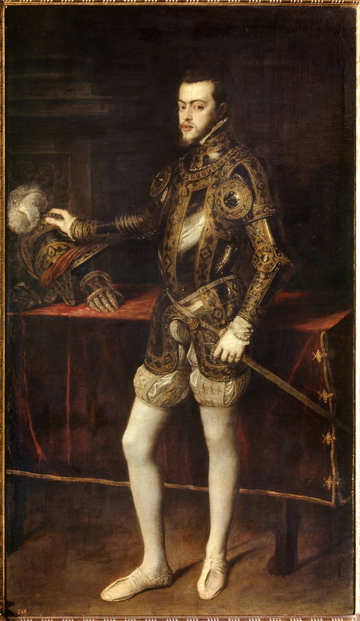 صورة لفيليب الثاني (1527-1598) وهو في الرابعة والعشرين من عمره ، ابن تشارلز الخامس. لوحة بواسطة تيزيانو فيسيليو تسمى تيتيان (1485-1576) بواسطة تيزيانو فيتشيلي