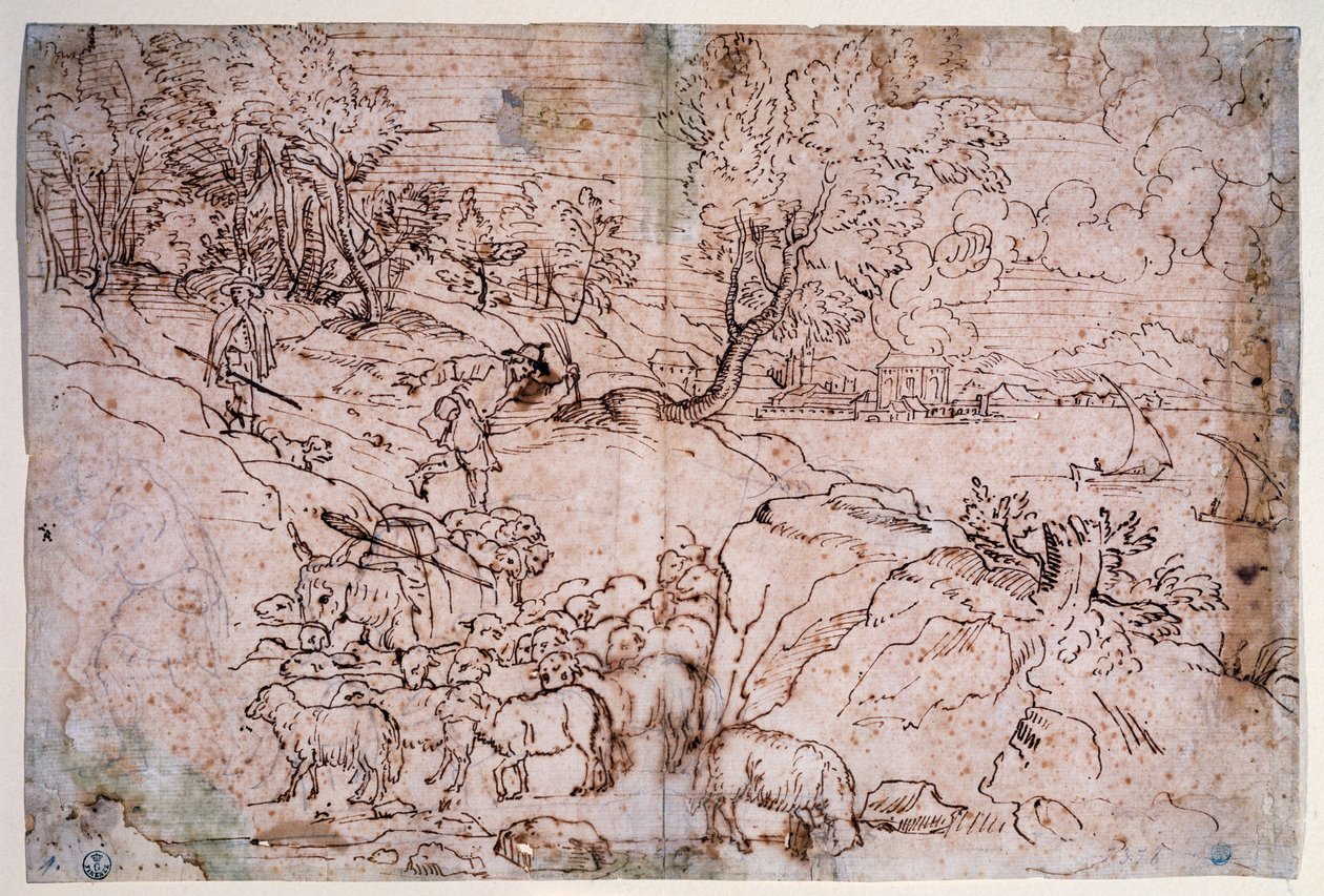 Study of landscape with sheep بواسطة تيتيان (1488-1576)
