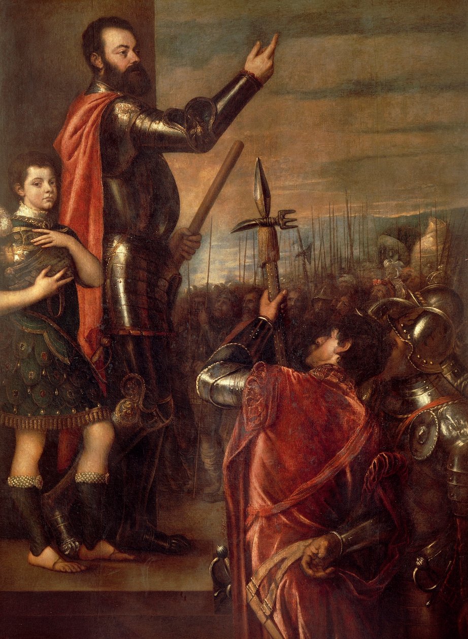 The Allocution of Alfonso d’Avalos to His Troops بواسطة تيتيان (1488-1576)