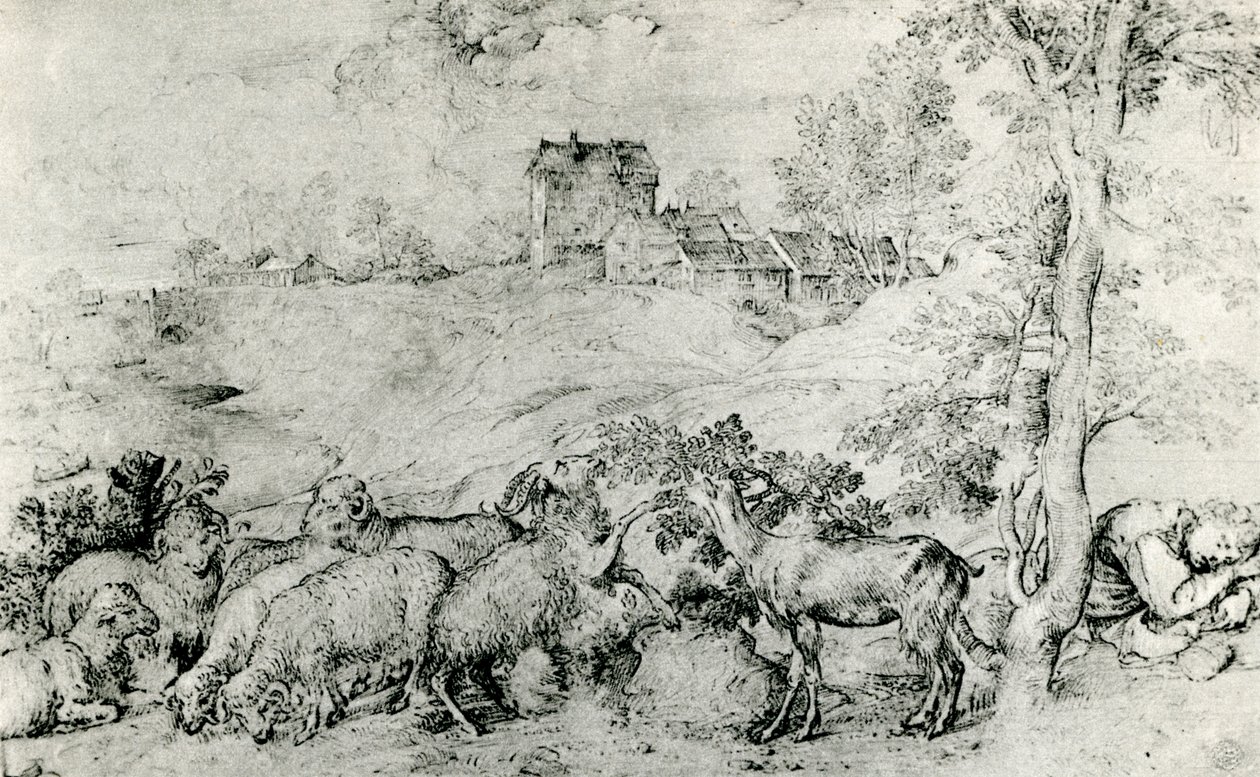 منظر طبيعي مع قطيع من الأغنام ، c1520 ، 1937 بواسطة تيزيانو فيتشيلي