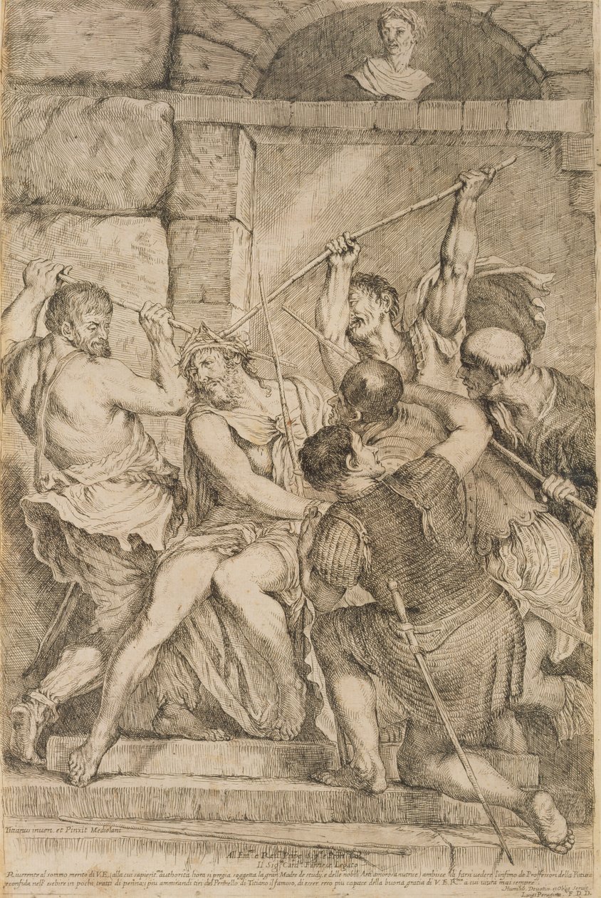 التتويج بأشواك ، محفورة لويجي سكاراموتشيا (1616-80) 1675 (انظر 60349) بواسطة تيزيانو فيتشيلي