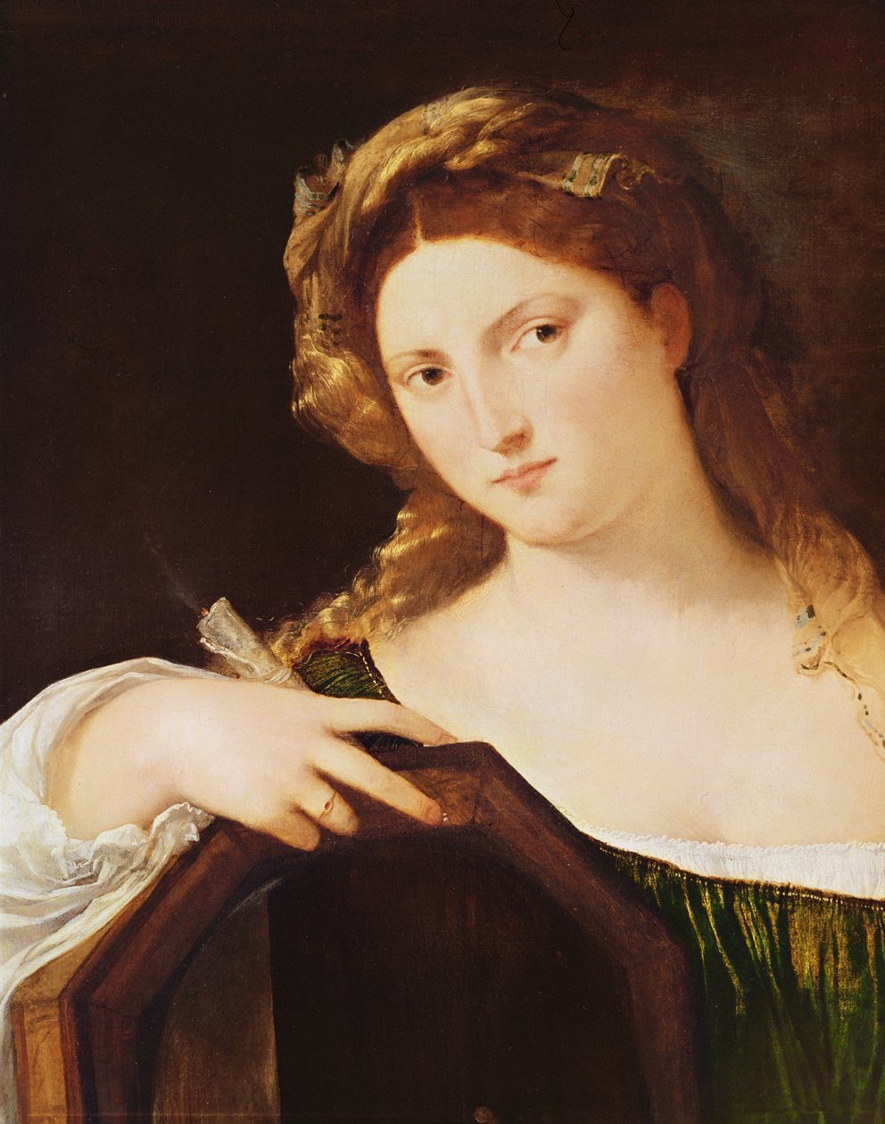 تفاصيل رمزية الغرور ، أو امرأة شابة ذات مرآة ، c.1515 بواسطة تيزيانو فيتشيلي