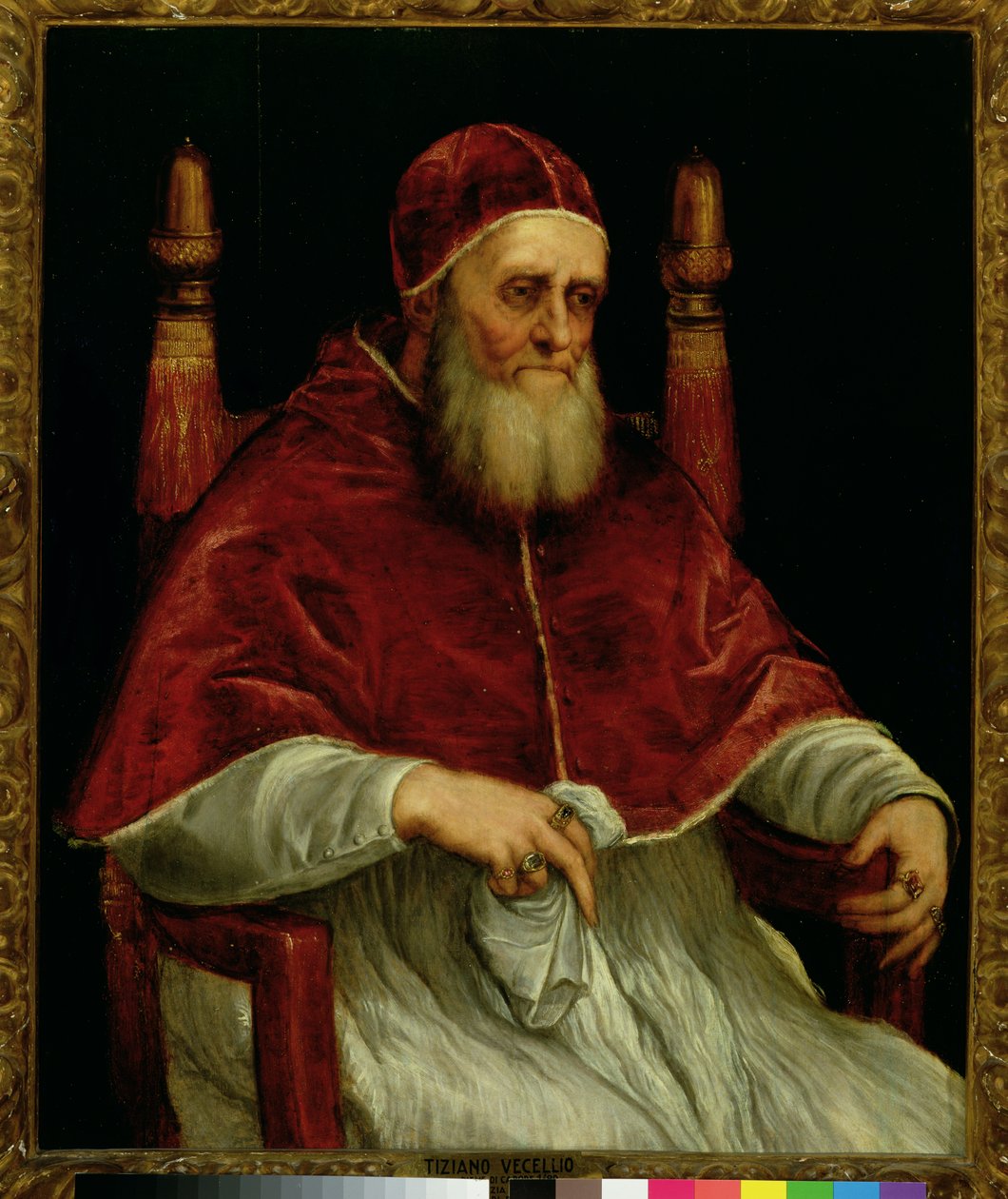 البابا يوليوس الثاني (1443-1513) بعد لوحة رافائيل ، c.1545-46 بواسطة تيزيانو فيتشيلي