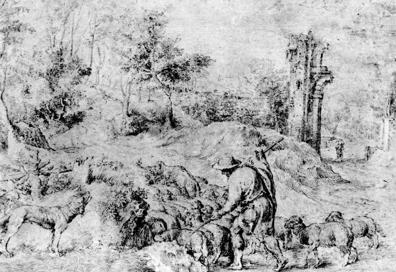 منظر طبيعي مع شيبرد وفلوك ، c1520 ، 1937 بواسطة تيزيانو فيتشيلي