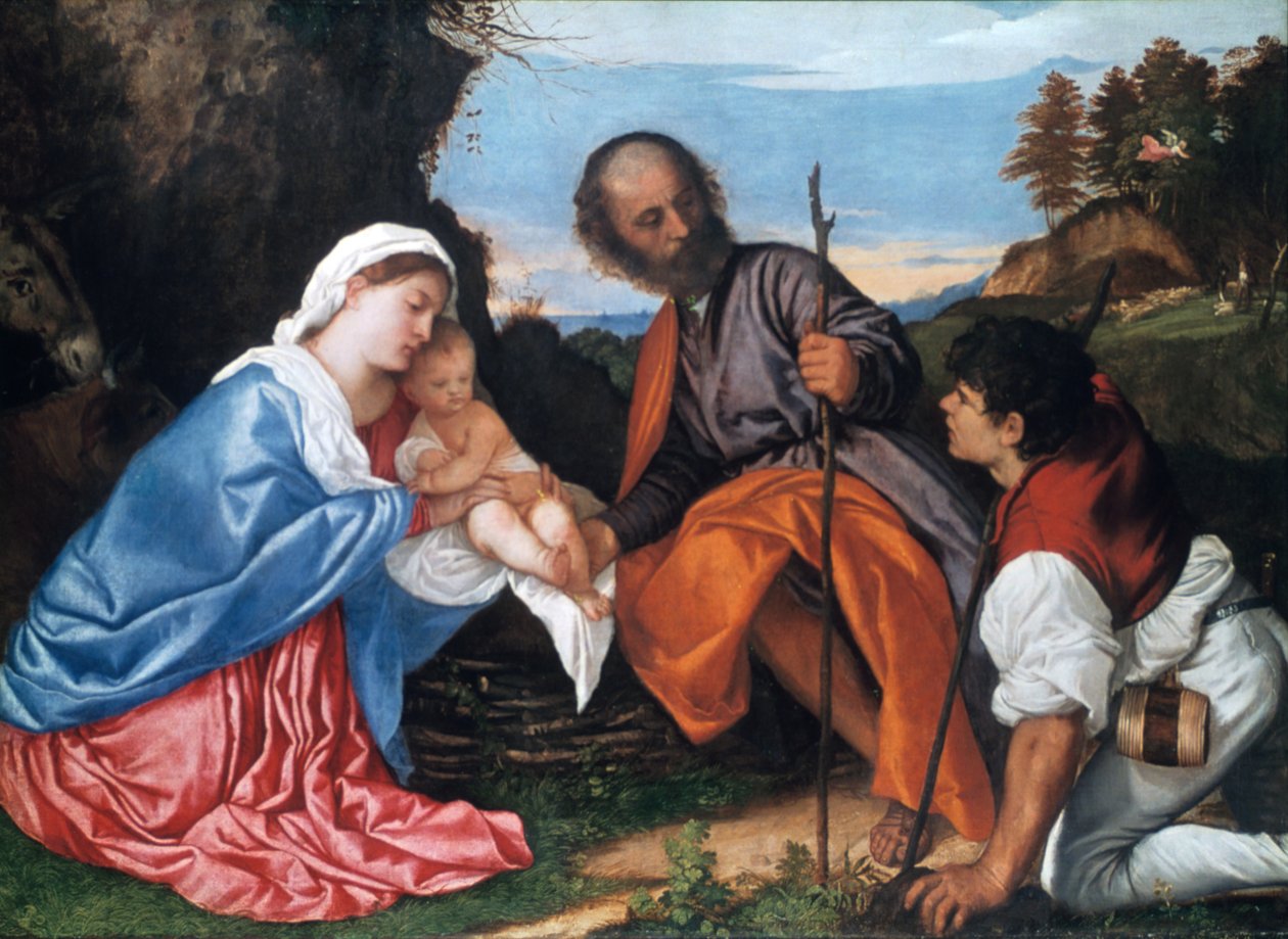 الأسرة المقدسة مع الراعي ، c1510 بواسطة تيزيانو فيتشيلي