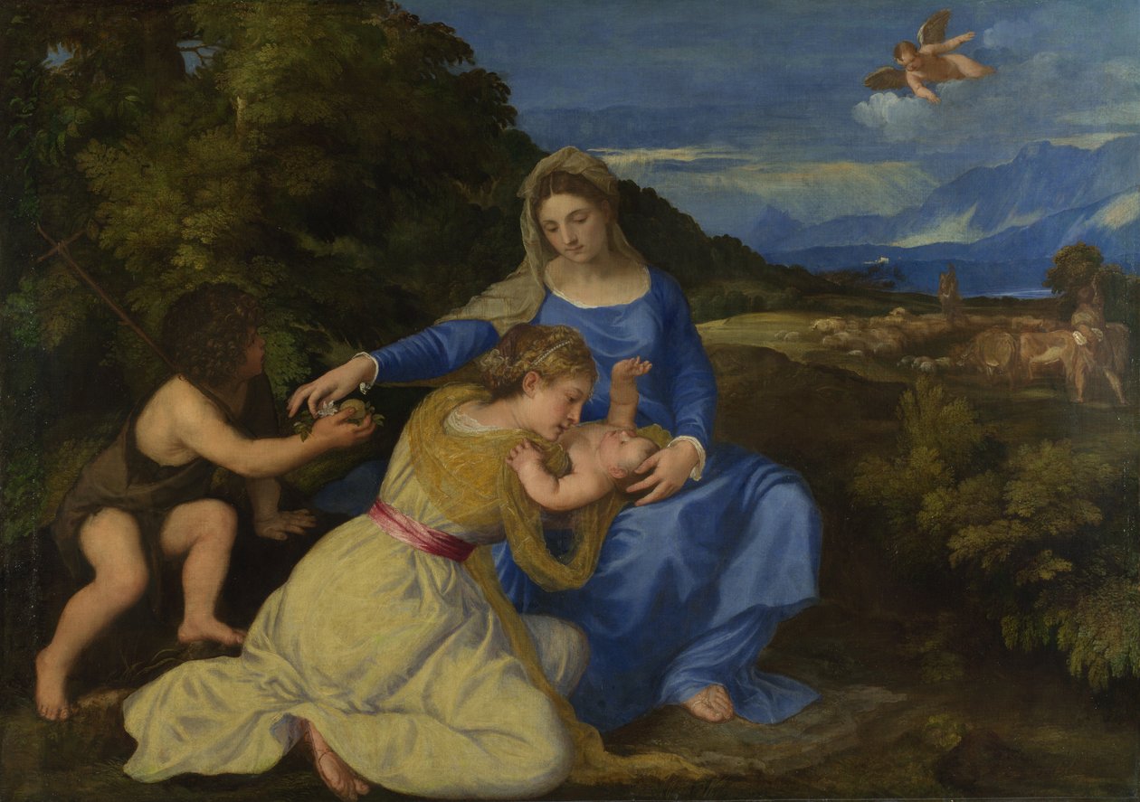 العذراء والطفل مع القديس يوحنا المعمدان The Aldobrandini Madonna ، حوالي 1532 بواسطة تيزيانو فيتشيلي