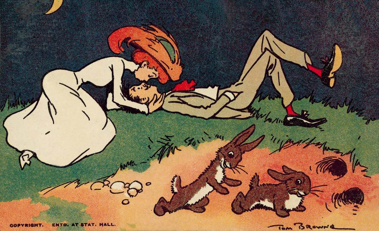 زوجان يتبادلان القبلات (طباعة حجرية ملونة) بواسطة توم براون