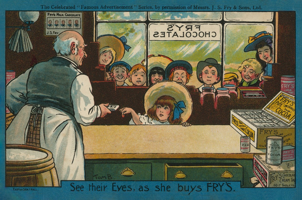 فتاة تشتري شوكولاتة في متجر (طباعة حجرية ملونة) بواسطة توم براون