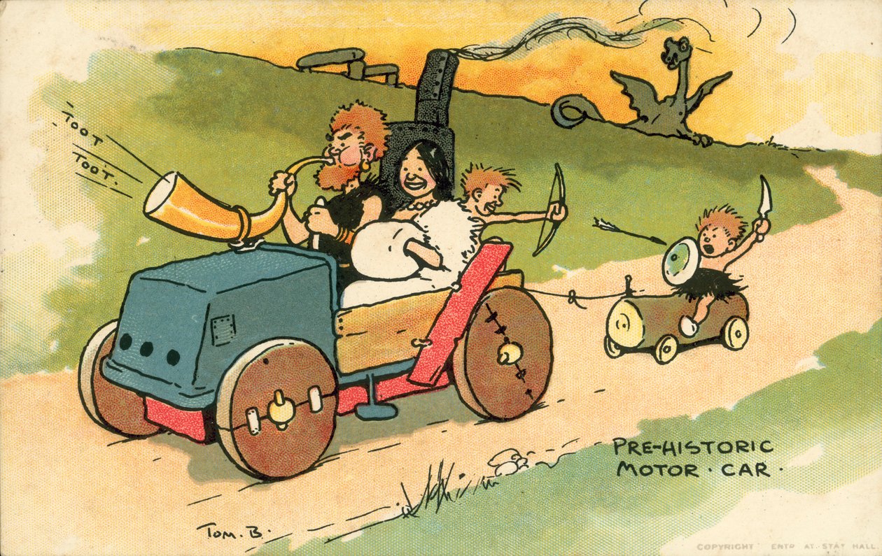 سيارة بمحرك ما قبل التاريخ (طباعة حجرية ملونة) بواسطة توم براون