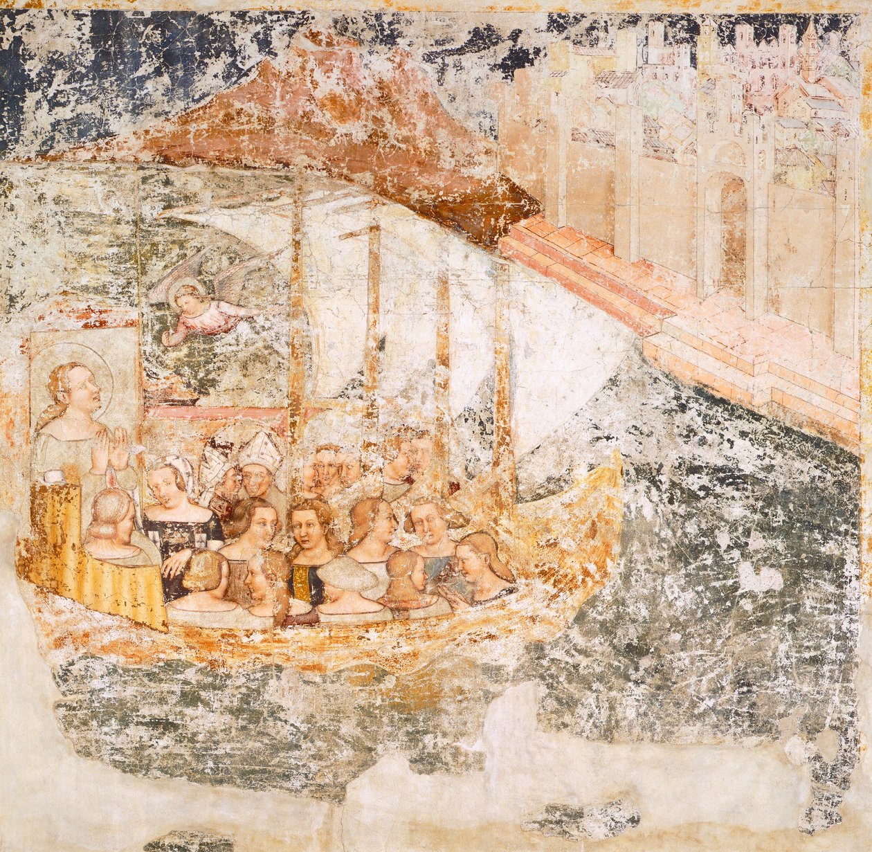 الإبحار نحو روما ، تفاصيل من Stories of St Ursula ، بواسطة Tommaso da Modena (1326-1379) ، لوحة جدارية ، تفاصيل ، كنيسة سانتا كاترينا ، تريفيزو بواسطة Tomaso da (أواخر القرن الخامس عشر) مودينا