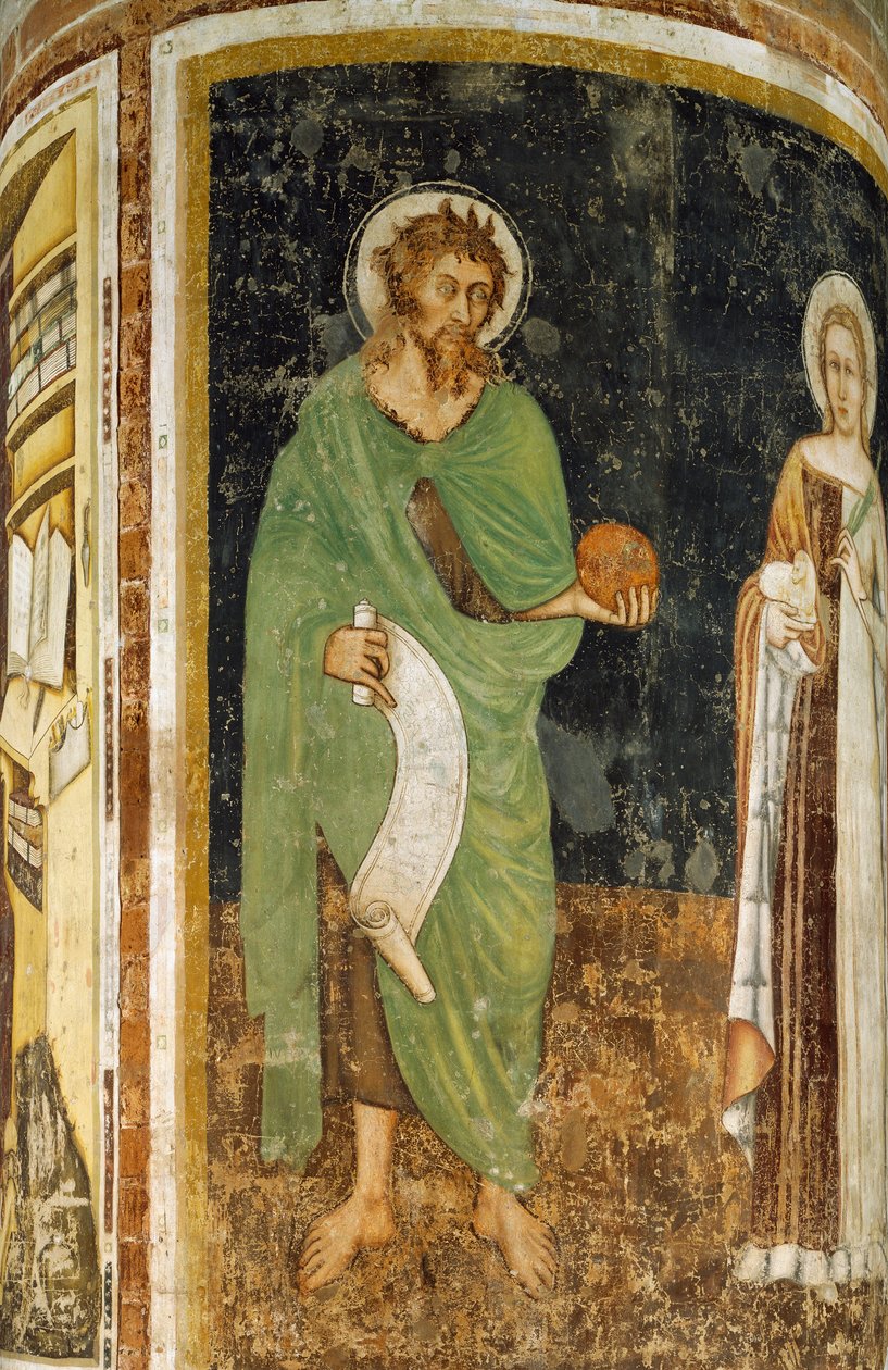 سانت أغنيس وسانت جون بابتيست ، تفاصيل من عمود مزخرف به توماسو دا مودينا (1325 أو 1326 قبل 1379) ، لوحة جدارية ، كنيسة القديس نيكولاس ، تريفيزو ، إيطاليا بواسطة Tomaso da (أواخر القرن الخامس عشر) مودينا