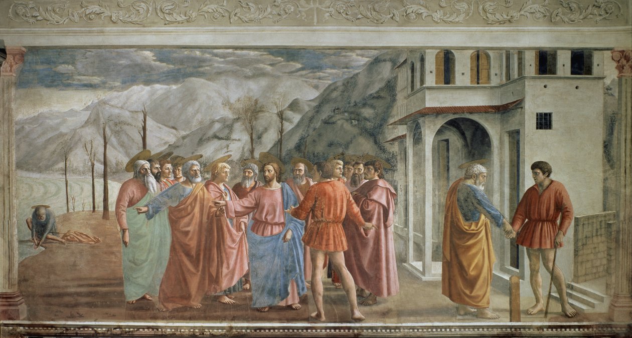 Tribute Money - Le paiment du tribut (The tribute) - فريسكو بواسطة Tommaso di ser Giovanni di Mone Cassai dit Masaccio (1401-1428) ، 254.5x598.3 سم بواسطة توماسو ماساتشيو