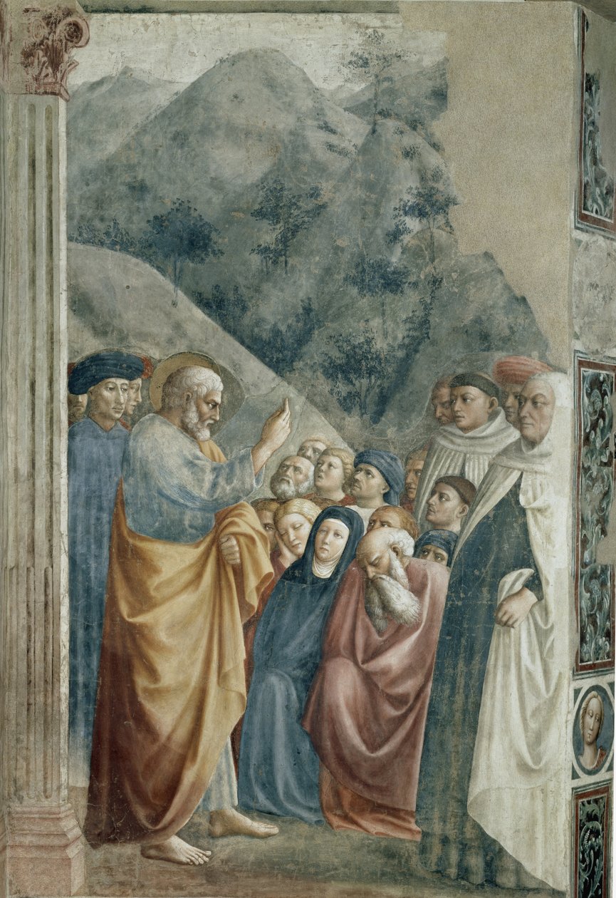 ذكر القديس بطرس - فريسكو بواسطة Tommaso di Cristoforo Fini dit Masolino da Panicale (1383-حوالي 1440) ، 255x162 سم ​​، حوالي 1425. فلورنسا ، كنيسة سانتا ماريا ديل كارمين ، كنيسة برانكشي بواسطة توماسو ماسولينو دا بانيكال