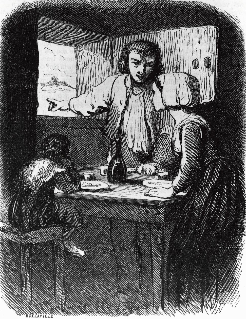 رسم توضيحي لـ La Mare au Diable ، رواية لجورج ساند (1804-1876) ، نقش بواسطة Henri Delaville (نشط في منتصف القرن التاسع عشر) بعد رسم توني جوهانوت (1803-1852) بواسطة توني جوهانو