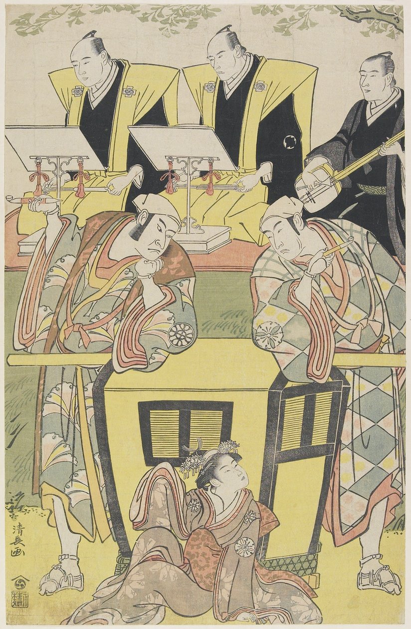 (مشهد من The Shosa Modori kago iro ni aikata) ، 1788 بواسطة توري كيوناجا