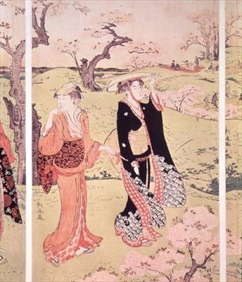 أزهار الكرز في Asakayama بالقرب من Edo ، c.1787-88 (طباعة كتلة خشبية ملونة) بواسطة توري كيوناجا