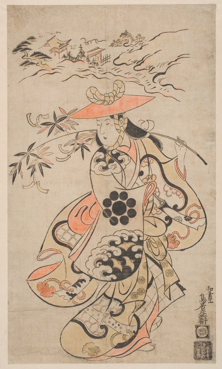 Sawamura Kodenji as Tsuyu-no-Mae ، 1698 (طباعة خشبية ملونة باليد) بواسطة Torii Kiyonobu I Torii Kiyonobu I