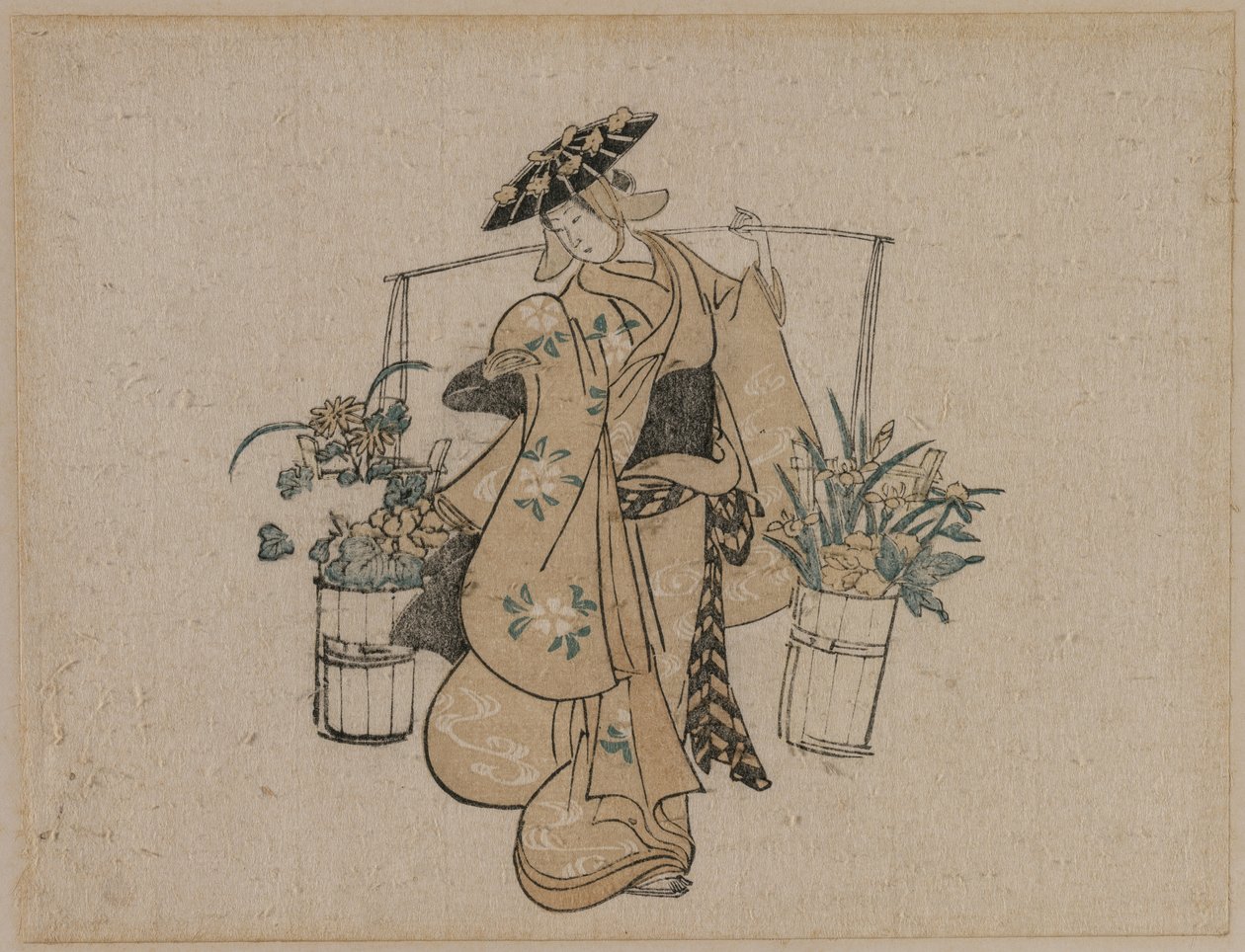 جمال يحمل دلاء من الزهور ، ج. 1696-1716. بواسطة Torii Kiyomasu