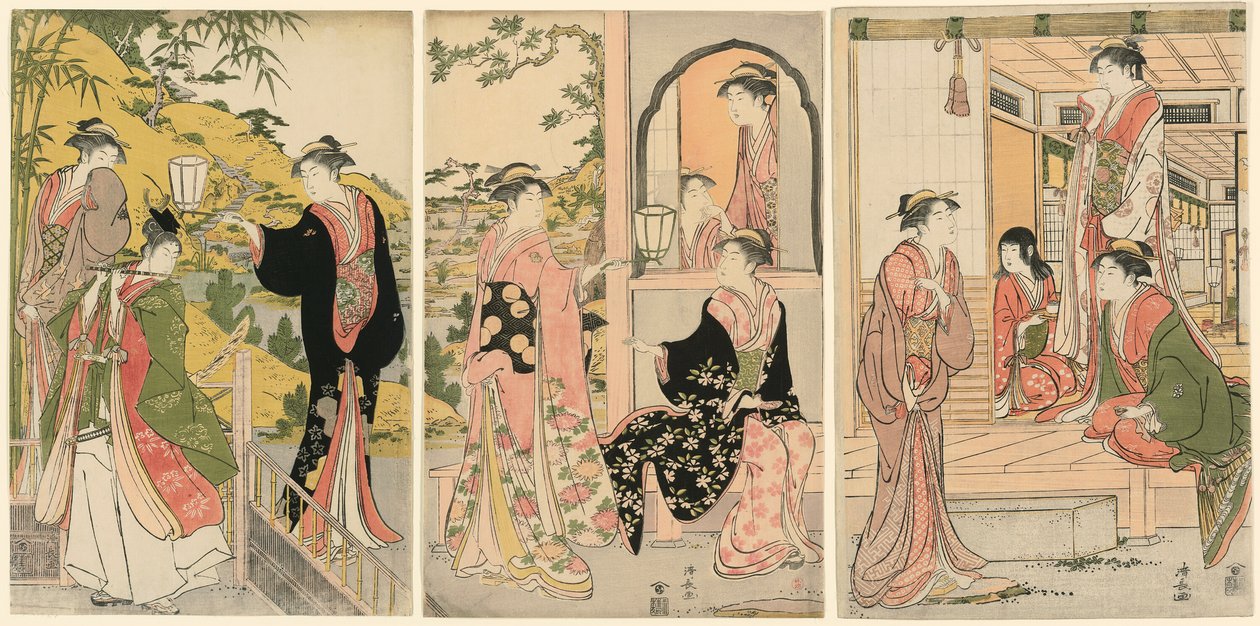 نسخة حديثة من Ushiwakamaru Serenading Princess Joruri بواسطة توري كيوناجا