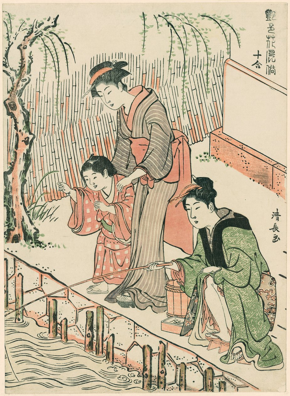 صيد السمك ، من سلسلة "مجموعة من عشر جميلات في أنماط الأزهار (Enshoku hana fuzoku ju awase)" بواسطة توري كيوناجا