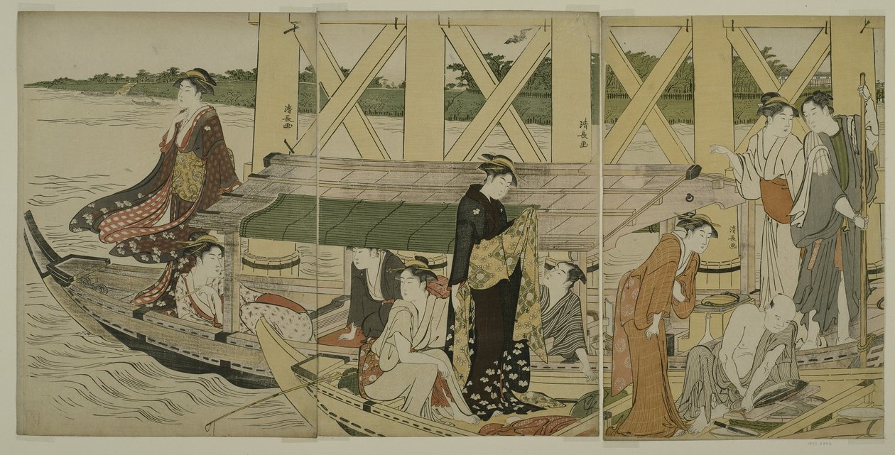 قوارب المتعة أسفل جسر أزوما ، c.1784 بواسطة توري كيوناجا