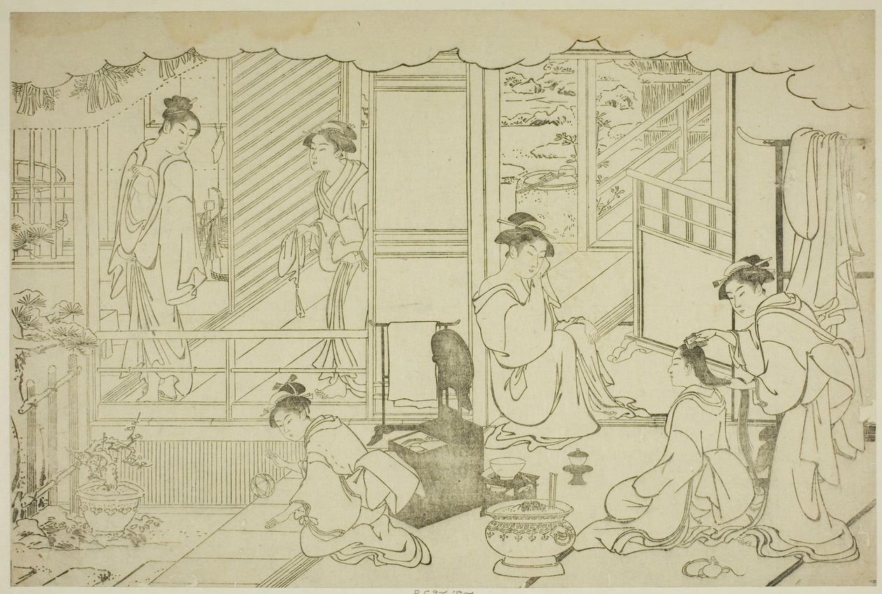 الحمام الأول للعام الجديد (Yudono hajime) ، من الكتاب المصور "Colors of the Triple Dawn (Saishiki mitsu no asa)" بواسطة توري كيوناجا