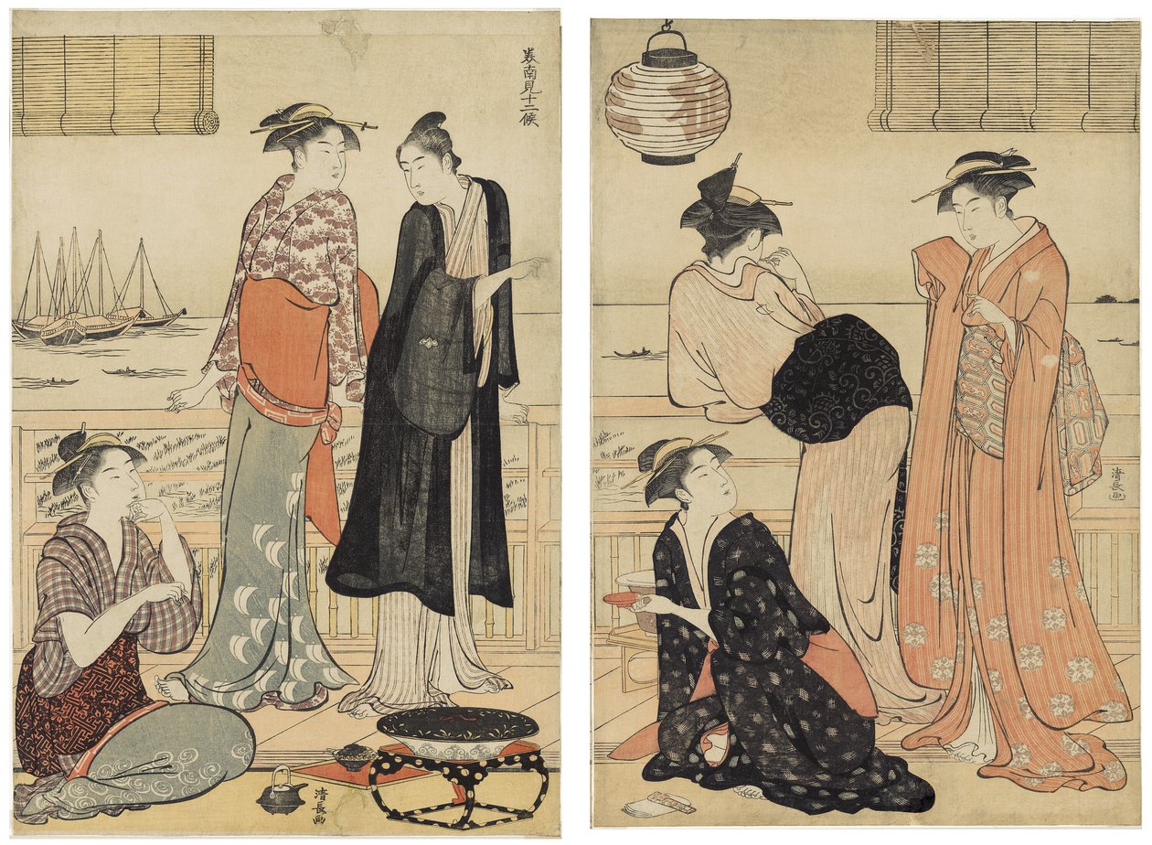 الشهر السادس ، الاستمتاع بالبرودة المسائية في مقهى ، من سلسلة The Twelve Months in the Southern Quarter (Minami jūni kō) بواسطة توري كيوناجا