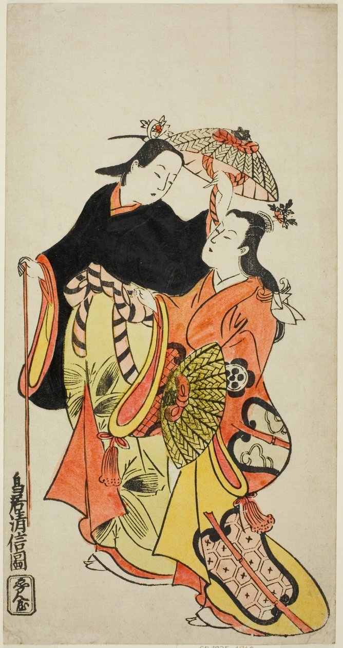 الممثلان Ichikawa Monnosuke I و Dekijima Daisuke II بواسطة توري كيونوبو الثاني