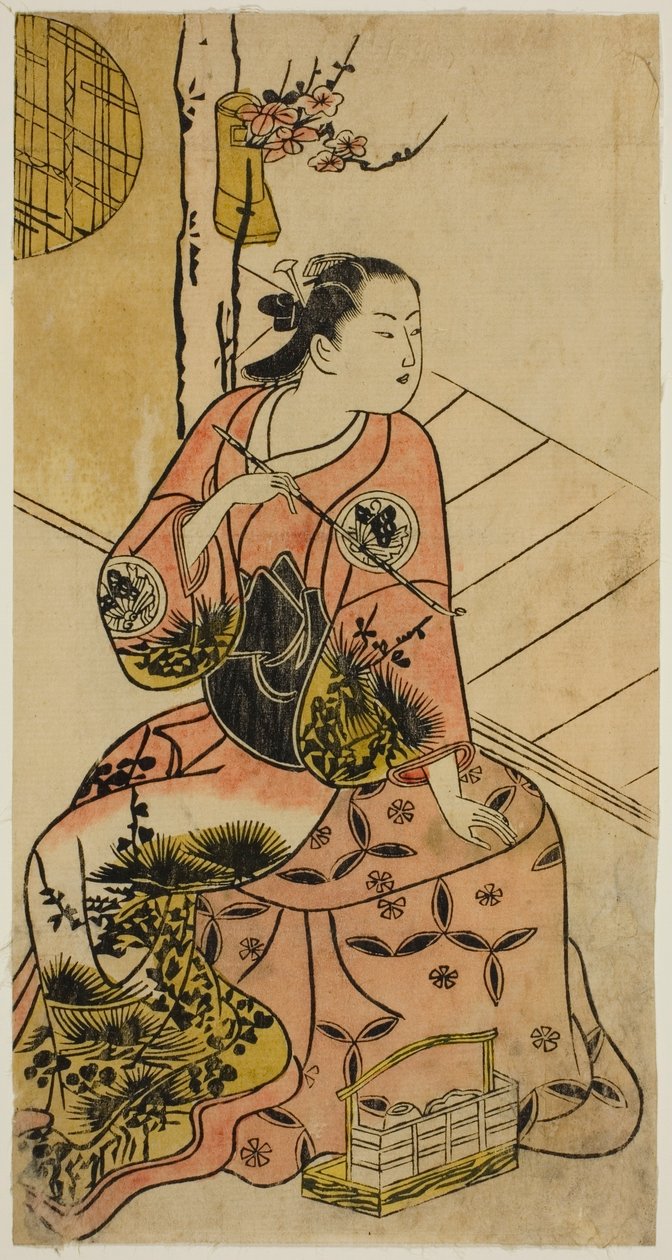 الممثل سانجو كانتارو يحمل أنبوبًا بواسطة Torii Kiyonobu I