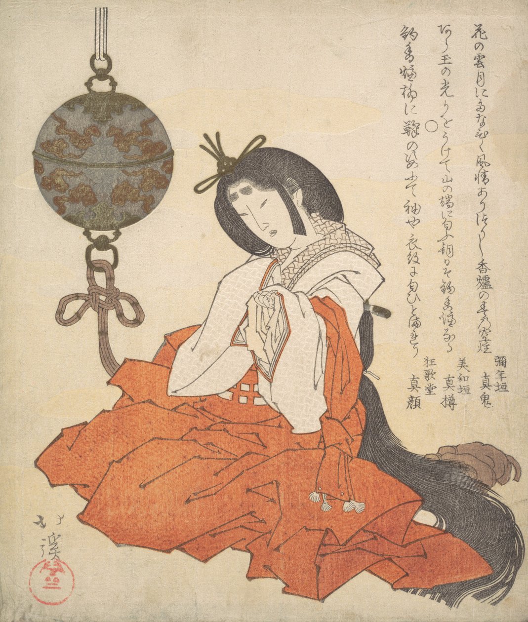 سيدة محكمة Kanjo جالسة ، و Tsurikoro معلق بالقرب من رأسها ، كاليفورنيا. 1825. بواسطة توتو هوكي