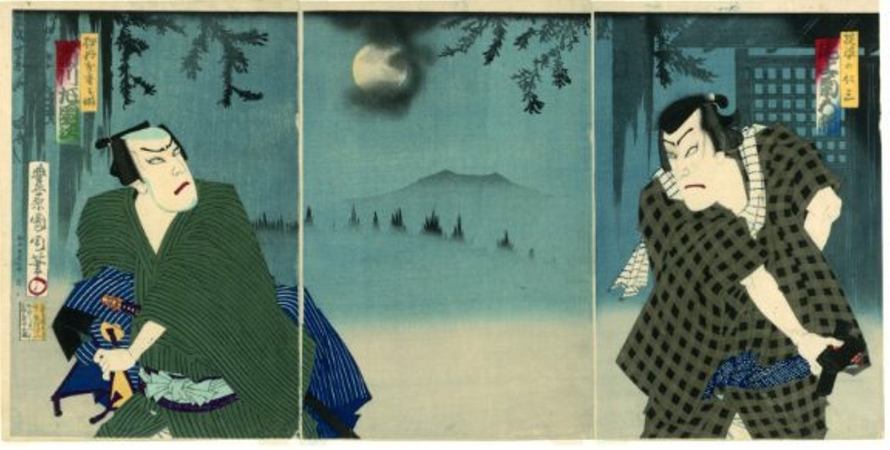 Onoe Kikugorō V بدور Daiba no Jinzō و Ichikawa Sadanji I بدور Itamiya Jubei بواسطة تويوهارا كونيتشيكا